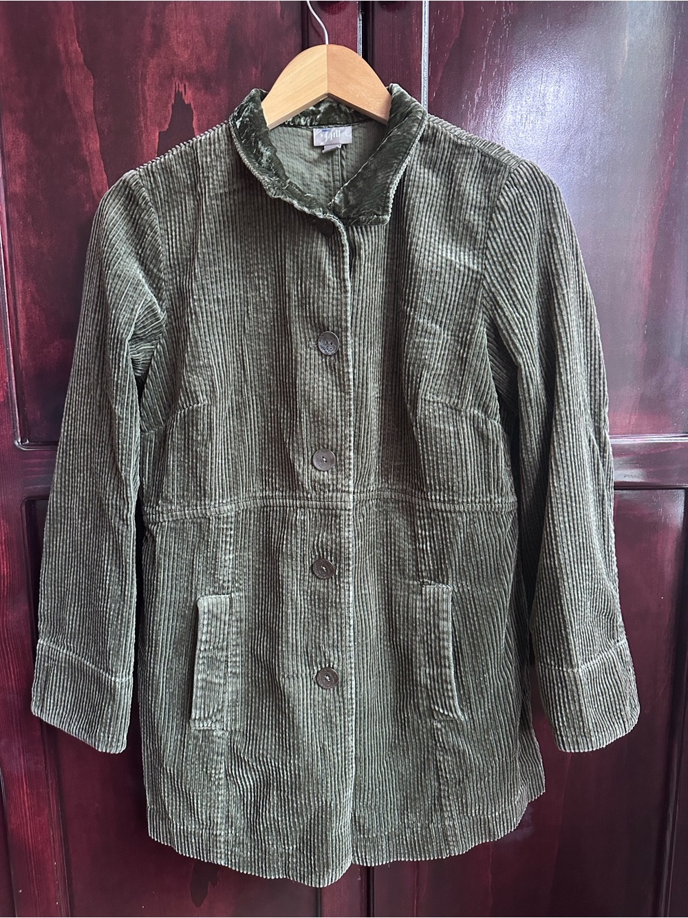 Corduroy Button-Front Olive Green Women's Chore Jacket